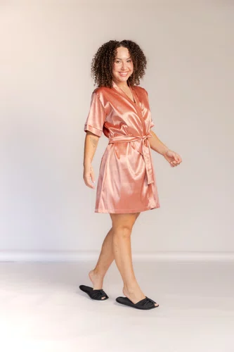 Robe De Cetim Coral Tamnho Do P ao GG