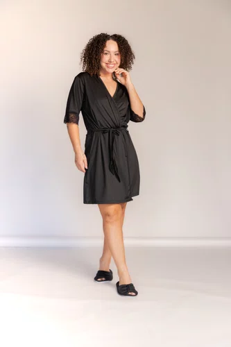 Robe Feminino Liso com renda nas mangas do P ao GG