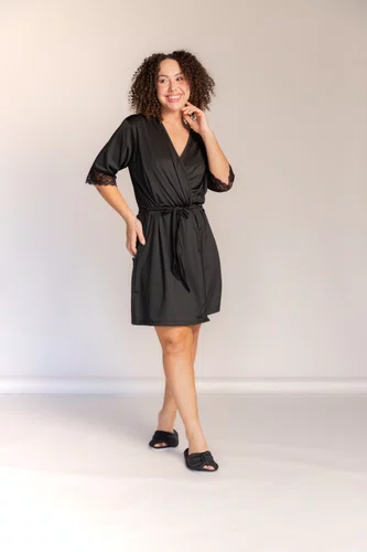 Robe Feminino Liso com renda nas mangas do P ao GG