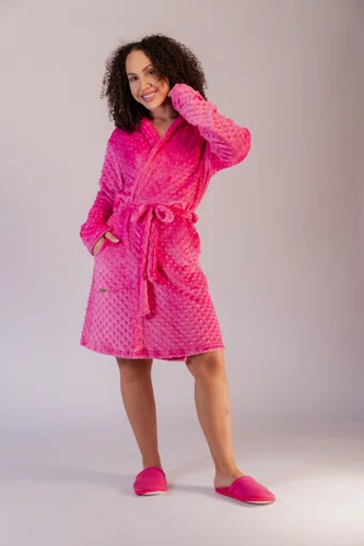 Robe Roupão Fleece  feminino alto relevo Poá Com Capuz do P ao GG