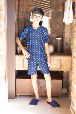 Pijama Blusa Manga Curta Masculino Liganete Juvenil