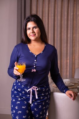 Pijama Semi Aberto Calça Estampada XGG Suede