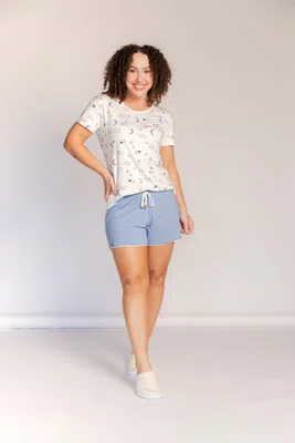 Pijama Feminino Manga Curta Família Dog Visco Lycra