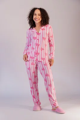 Pijama Americano Estampado Bolso Feminino Suede