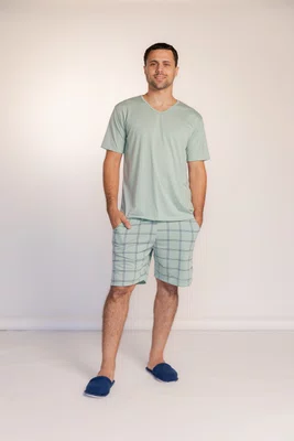 Pijama Bermuda Estampada Masculino Poliviscose