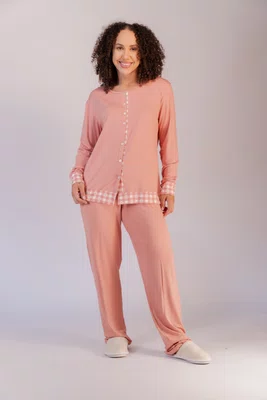 Pijama Blusa Aberta com detalhes em xadrez P ao GG