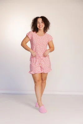 Pijama Blusa Manga Short Babado Fru Fru Liganete