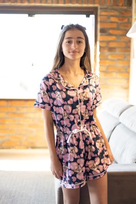 Pijama Curto Americano Estampado Romantic Juvenil