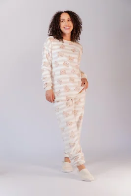 Pijama Estampado com Punho Feminino Fleece do P ao GG