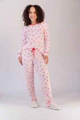 Pijama Feminino Estampado com Bolso Suede P ao GG