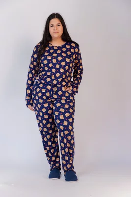 Pijama Feminino Estampado com Bolso Suede Plus Size G4 e G5