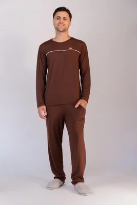Pijama Liso Masculino Calça Bolso Suede