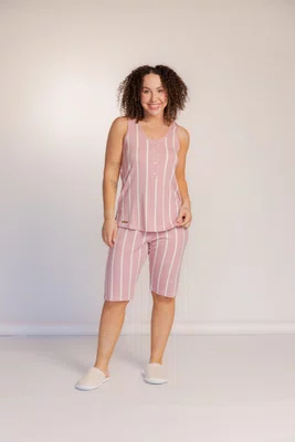 Pijama Pescador Listrado Regata Semi Aberta Visco lycra