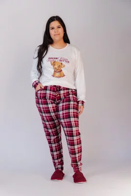 Pijama Plus Feminino Suede Estampa Caramelo G1 a G3