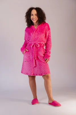 Robe Roupão Fleece  feminino alto relevo Poá Com Capuz do P ao GG