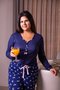 Pijama Semi Aberto Calça Estampada Plus Size Suede